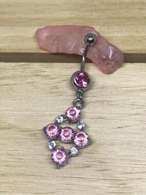 Pink gem dangle belly button ring navel ring piercing 14 gauge